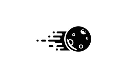 Dynamic cosmic journey featuring a stylized celestial body with energetic speed lines, symbolizing rapid exploration and planetary motion in a minimalistic graphic design