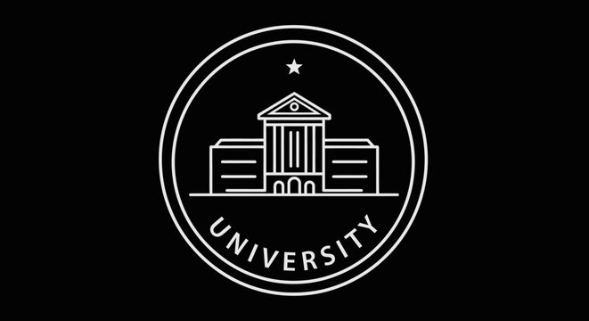 Minimalist University Logo in White Outline on Black Backdrop Academic Excellence Icon