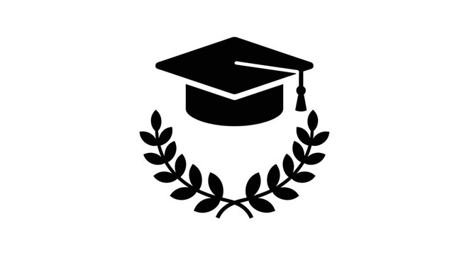 Simple vector icon of a graduation cap and laurel wreath for university, college, and academic concepts - Powered by Adobe