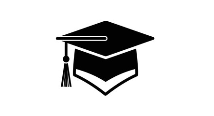Black and white graduation cap icon symbolizing academic achievement, university education, and scholarly success