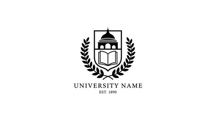 University Crest Design Emblem with Books, Laurel Wreath, and Architectural Elements - Customizable