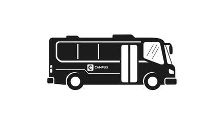 Modern minimalist icon depicting a university campus shuttle bus, providing essential public transportation for students and staff on educational grounds