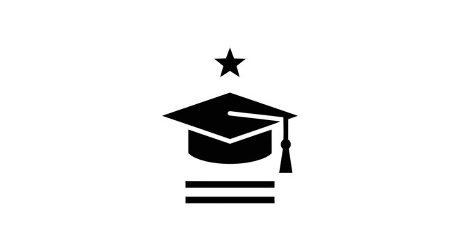 Graduation Cap and Star Icon Representing Academic Achievement and Success in Education