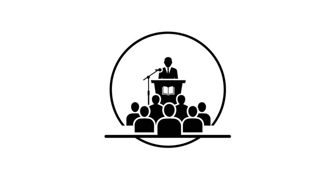 Iconic illustration of a speaker addressing an audience, ideal for educational or presentation contexts