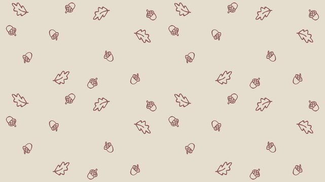 Looping animated acorn and oak leaf pattern on cream background
