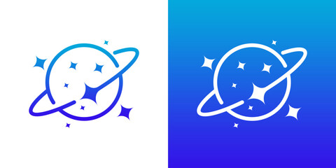 planet galaxy logo. moon logo is modern, elegant and creative. dual-meaning design combining a planet and star © Aone.std