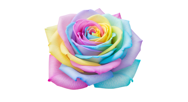 A vibrant rainbow-colored rose, symbolizing love, beauty, and diversity, isolated on a white background