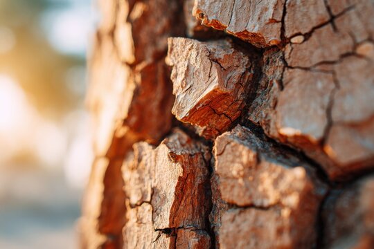 Close-up of textured tree bark in sunlight