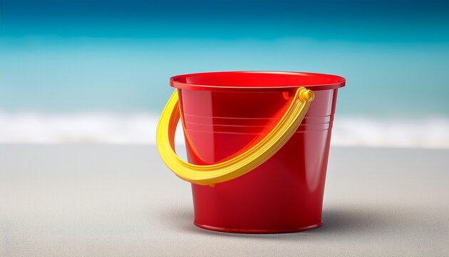 Render 3D Secchiello Rosso Con Maniglia Gialla Da Mare Giocattolo Da Spiaggia
