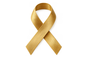 Golden ribbon symbolizing childhood cancer awareness and support, charity, and hope on transparent background