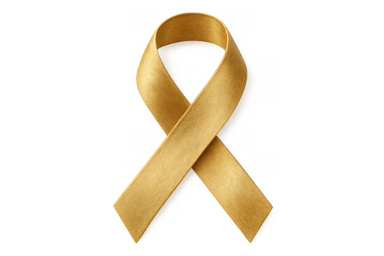 Golden ribbon symbolizing childhood cancer awareness and support, charity, and hope on transparent background