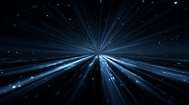 Intense blue light beams converge toward the center creating a dynamic glowing energy focal point representing futuristic technology digital visualization motion and abstract luminous design