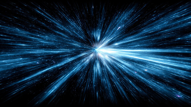 Intense blue light beams converge toward the center creating a dynamic glowing energy focal point representing futuristic technology digital visualization motion and abstract luminous design