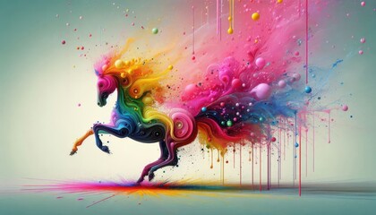 3D illustration of a jumping house in vivid colorful splash, blending playful energy with contemporary art elements. Chinese New Year greeting cards, festive holiday designs, cultural artwork