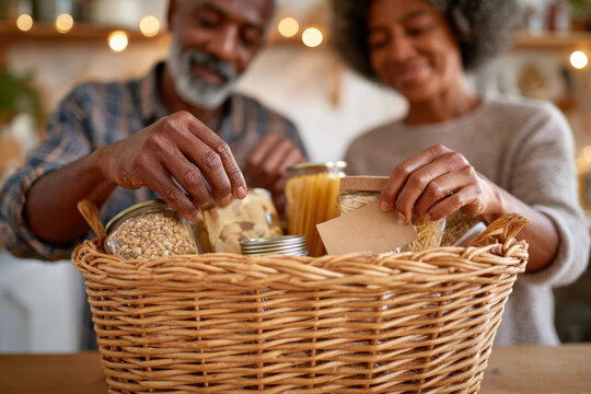 Group organizing food donation box - Powered by Adobe
