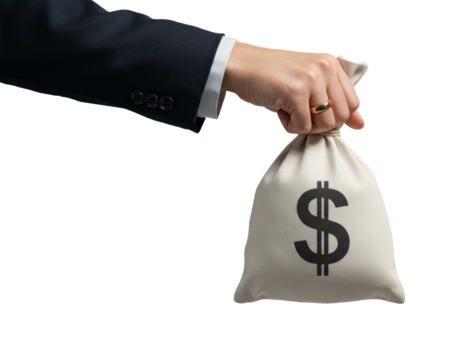 Businessman hand holding money bag with dollar sign