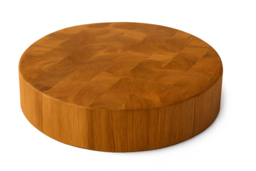 Round end grain butcher block cutting board showing the beautiful wood grain on transparent background