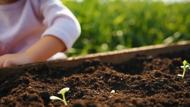Child Planting Seeds in Garden Soil for a Sustainable Future