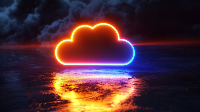 Cloud upload progress visualized as a glowing path of light, representing data transfer, digital connectivity, technology, and seamless cloud-based workflow. - Powered by Adobe