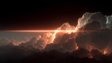 Cloud upload progress visualized as a glowing path of light, representing data transfer, digital connectivity, technology, and seamless cloud-based workflow.