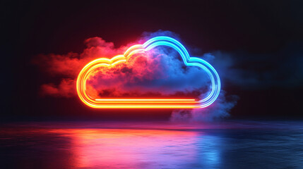 Cloud upload progress visualized as a glowing path of light, representing data transfer, digital connectivity, technology, and seamless cloud-based workflow.