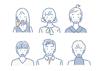 若い女性と男性のアバター風イラストセット　シンプルでお洒落な線画イラスト