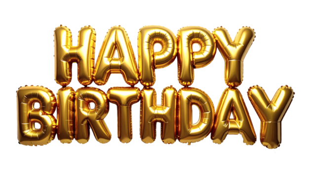 Celebrate joyously with shimmering gold "Happy Birthday" balloons, perfect for festive occasions