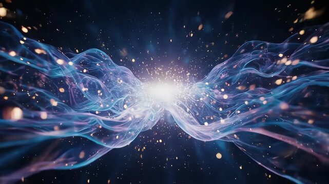 Abstract, vibrant energy streams from a central bright point