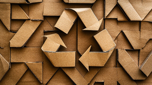 Crafted cardboard recycling symbol representing eco-consciousness sustainability and environmental protection promoting recycling green living and the concept of saving the planet with creative design - Powered by Adobe