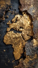 Africa Silhouette with Golden Texture on Dark Background