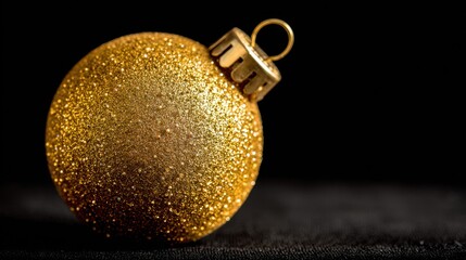 Shiny Gold Christmas Ornament on Black Background