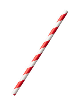 Bright red and white striped paper straw angled for fun beverage enjoyment
