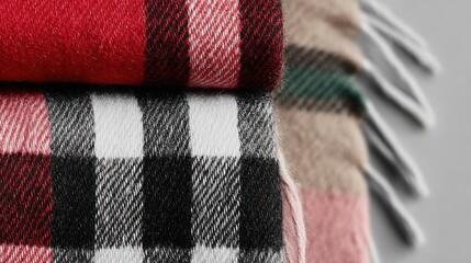 Close-Up of Colorful Checkered Blankets Stacked Together