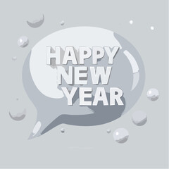 Happy New Year Text in a Stylized Speech Bubble Design.