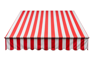 Vibrant red and white striped awning offers stylish shade for outdoor events and businesses