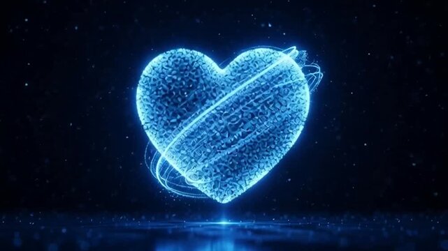 Glowing heart pulsing with electric blue energy, perfect for conveying love, technology, and futuristic concepts in a dynamic way
