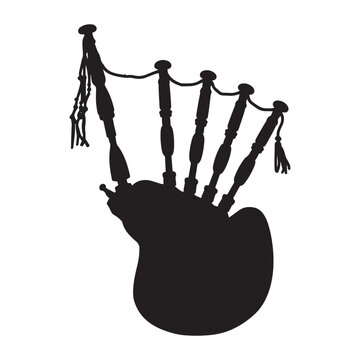 Black silhouette of traditional bagpipes on a white background