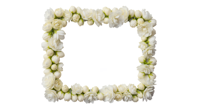 A Beautiful Rectangular Frame Crafted from Delicate White Jasmine Flowers, Perfect for Invitations and Decorations