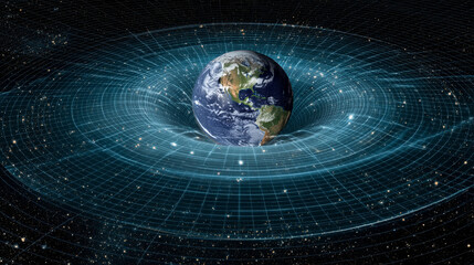 Planet Earth enveloped in glowing blue-green binary energy fields, symbolizing digital connectivity, data flow, technology, and the fusion of nature with cyberspace.