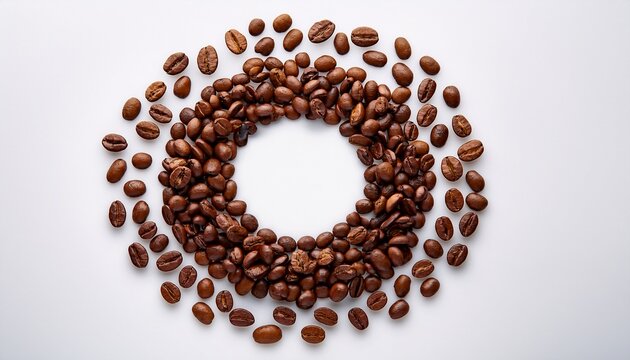 Top View Of Coffe Beans Arranged To A Decorative Circle Isolated On White Background - Powered by Adobe