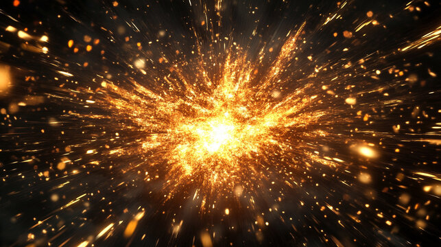 Vibrant energy particles exploding outward in a dynamic display of light and motion representing power force creativity and cosmic phenomena in an abstract futuristic scientific visualization