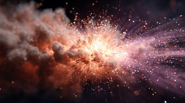 Vibrant energy particles exploding outward in a dynamic display of light and motion representing power force creativity and cosmic phenomena in an abstract futuristic scientific visualization