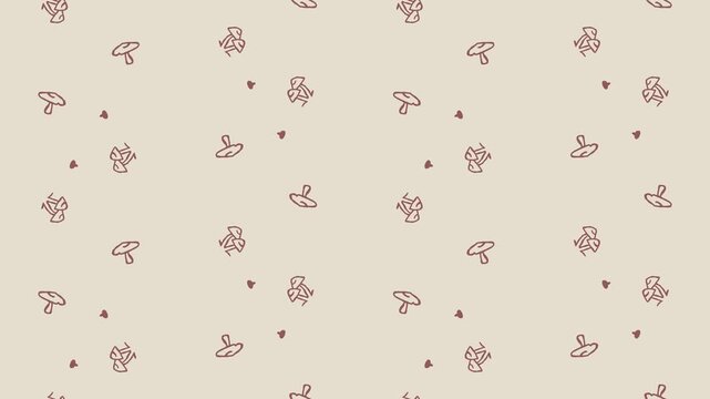 Minimal animated mushroom seamless background on light beige