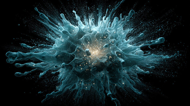 Vibrant energy particles exploding outward in a dynamic display of light and motion representing power force creativity and cosmic phenomena in an abstract futuristic scientific visualization
