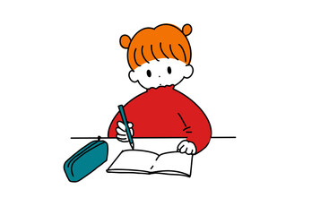 Fototapeta premium 勉強する女の子のイラスト