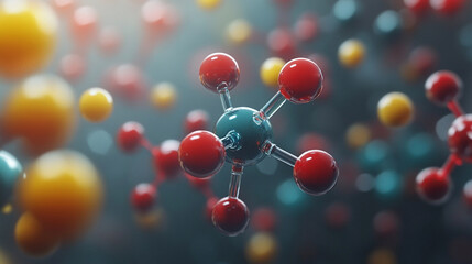 Abstract floating chemical compounds forming dynamic molecular structures vibrant colors representing scientific discovery innovation and the unseen forces of chemistry and nature