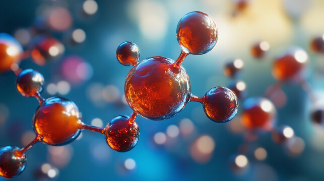 Abstract floating chemical compounds forming dynamic molecular structures vibrant colors representing scientific discovery innovation and the unseen forces of chemistry and nature