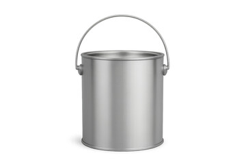 Paint can with a metal handle, silver construction, ready for house renovation and home improvement projects, isolated