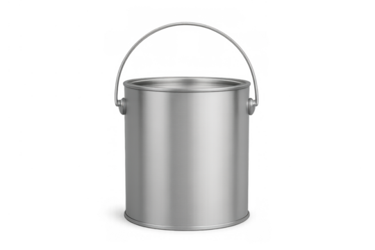 Paint can with a metal handle, silver construction, ready for house renovation and home improvement projects, isolated