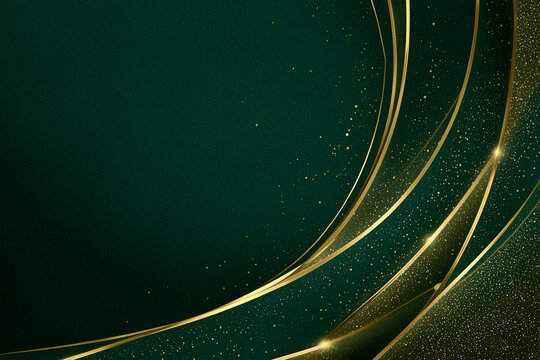 Elegant Christmas card design featuring deep emerald background with golden geometric lines and abstract details that convey a festive and sophisticated atmosphere